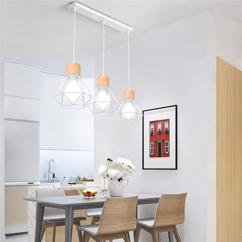 Afralia™ Modern 3-Heads Chandelier with Wooden Lampshade for Kitchen Island & Bedroom