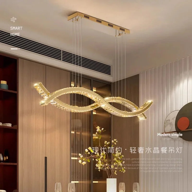 Afralia™ Crystal Pendant Chandelier, Remote Control Dimmable Hang Lamp, Luxury Steel Fixture