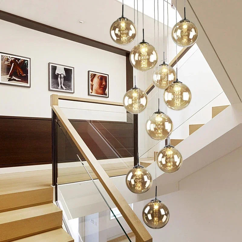 Afralia™ Modern Glass Ball Chandelier Spiral Light G4 Led Staircase Lighting