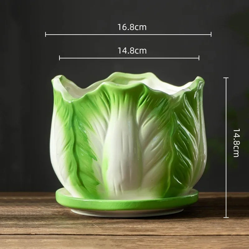 Afralia™ Cabbage Flowerpot with Tray | Creative Cartoon Vegetable Basin | Indoor Garden Flower Vase