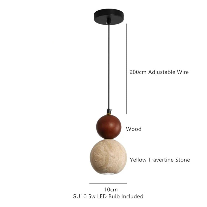 Afralia™ Yellow Travertine Wood Pendant Light - LED Hanging Lamp for Dining Living Room