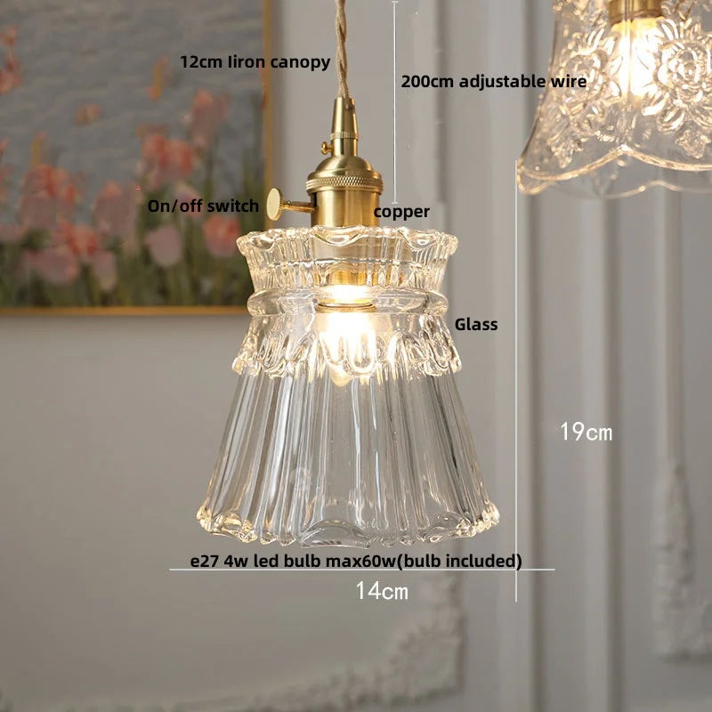 Afralia™ Flower Glass LED Pendant Light Fixture for Bedroom Dining Room Study