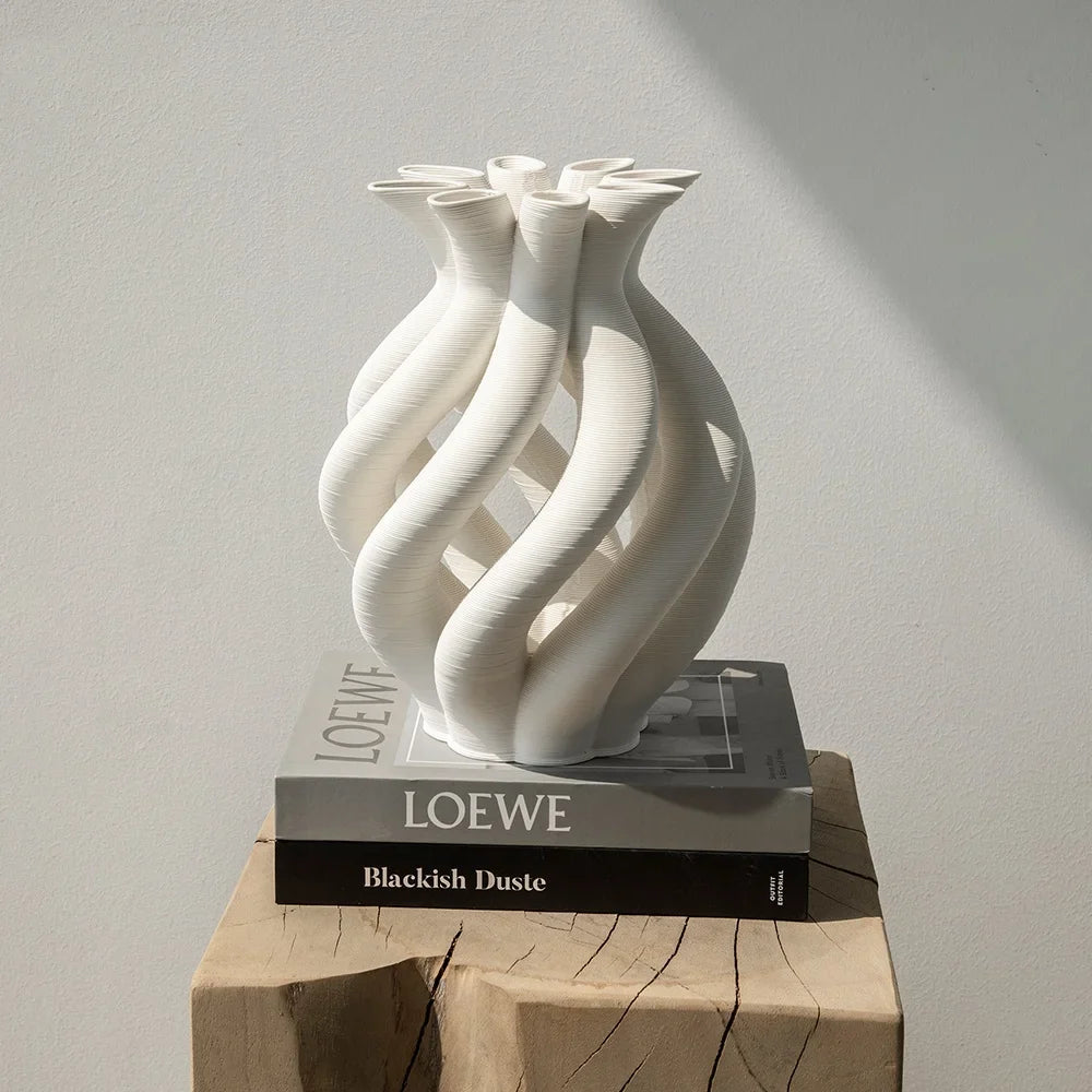 Afralia™ Geometric Ceramic Hollow Vases Spiral Pipe Floral Arrangement Home Decor Figurines