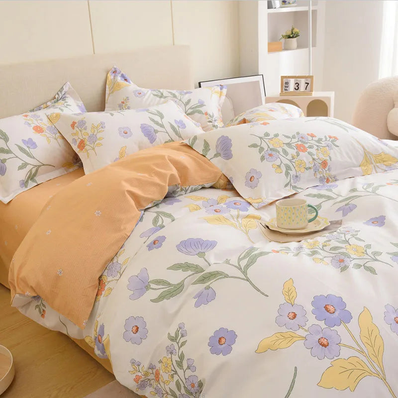 Afralia™ Floral Cotton King Size Bedding Set: Duvet Cover, Bed Sheets, Quilt Cover, Pillowcase