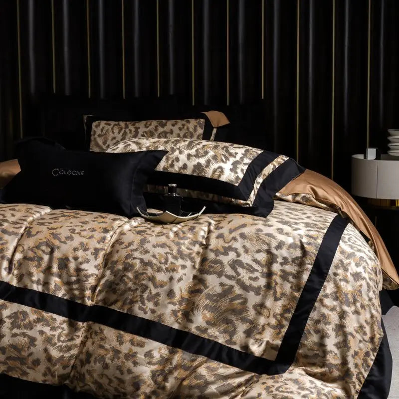 Afralia™ Leopard Jacquard 1000TC Lyocell Cotton Bedding Set: Duvet, Sheet, Pillowcases