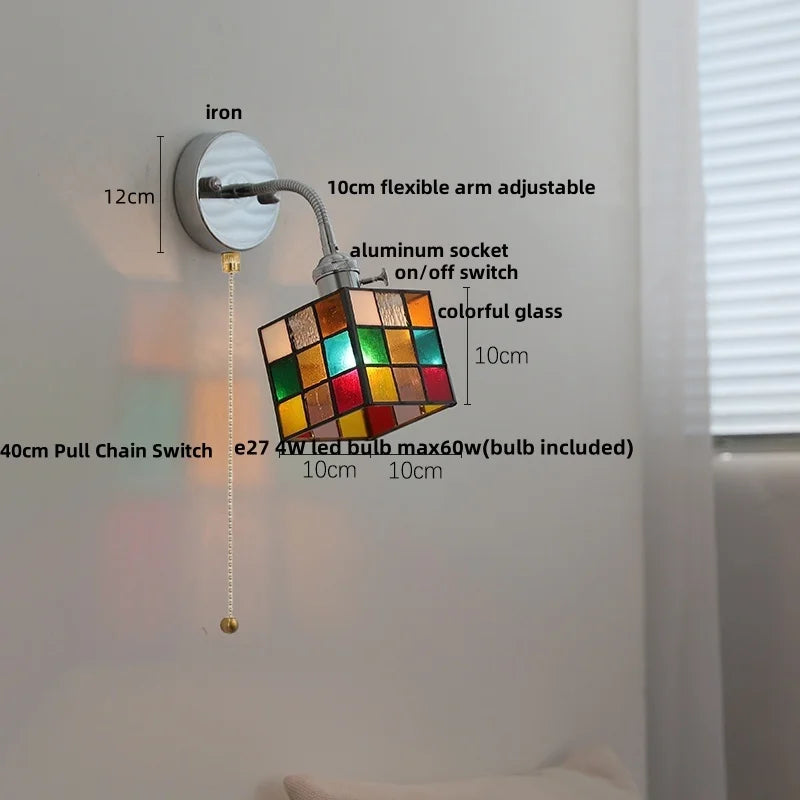 Afralia™ Modern Colorful Glass Wall Sconce with Pull Chain for Aisle Living Room