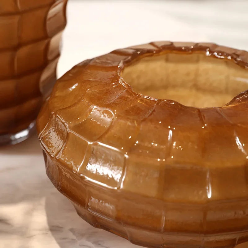 Afralia™ Geometric Frosted Glass Vase with Tartan Floral Arrangement