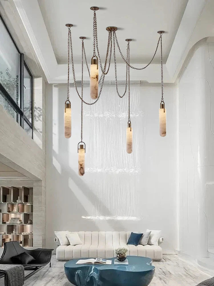 Afralia™ Marble Chain Pendant Lights: Adjustable Home Decoration Alabaster Lighting for Living Room