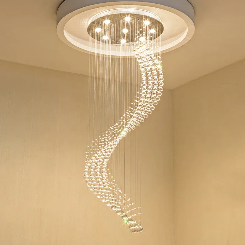 Afralia™ Spiral Ladder Crystal Chandelier with LED for Foyer, Dining, Restaurant, and Stair Lighting