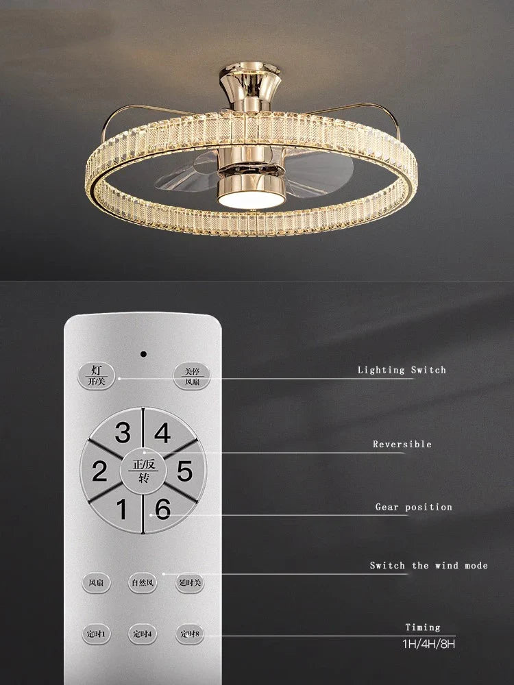 Afralia™ Crystal Luxury Ceiling Fan Light with Invisible Blades & Remote Control