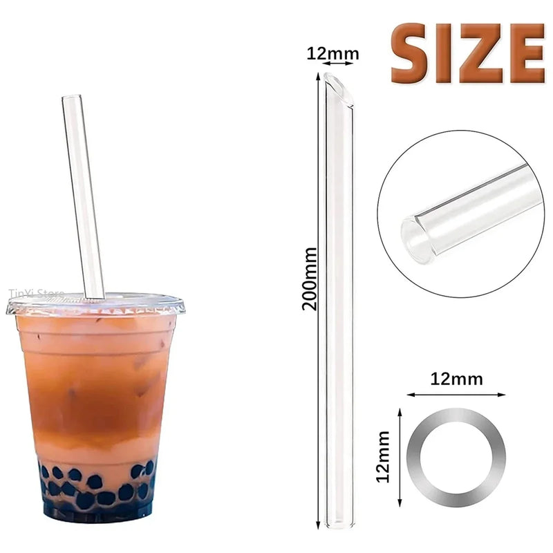 Afralia™ Clear Glass Smoothie Straws 4-Pack, 12mm Wide for Boba Bubble Tea & Milkshakes