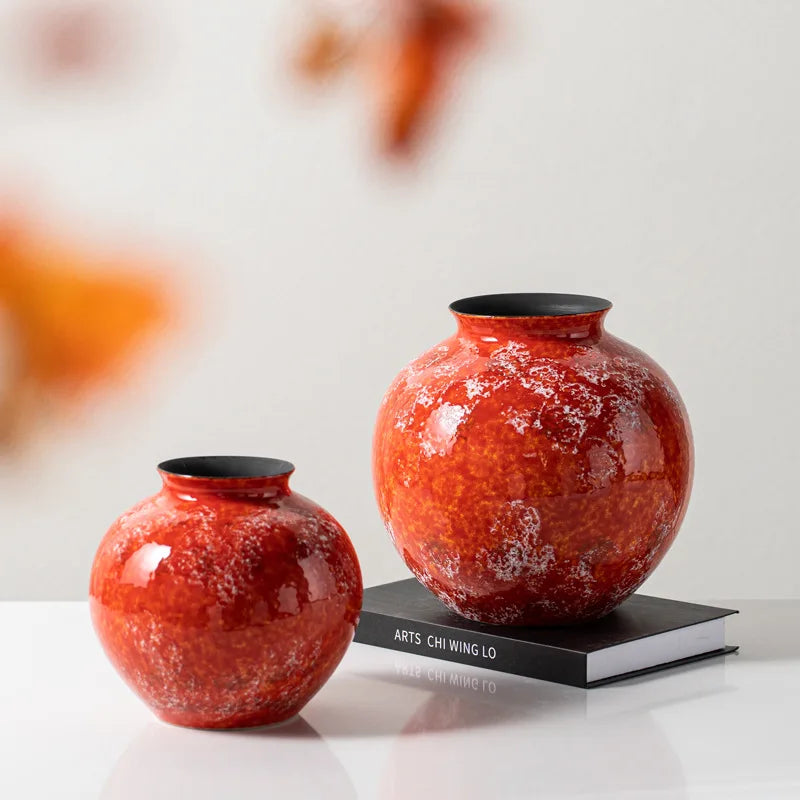 Afralia™ Red Porcelain Vase: The Kiln Turns Red Glaze Flower Vase & Terrarium