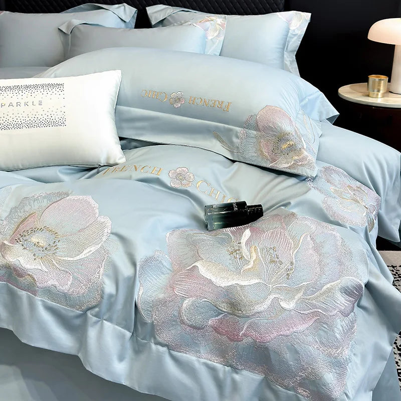 Afralia™ Luxury Cotton Twill Embroidery Duvet Cover Set for Seasons