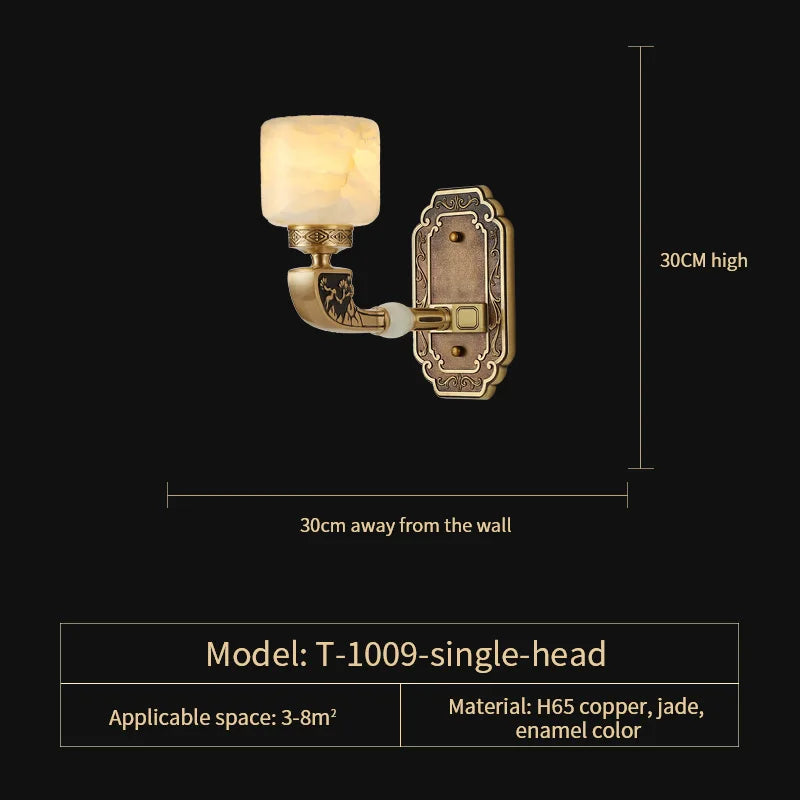 Afralia™ Luxury Chinese Style Copper Jade Living Room Chandelier