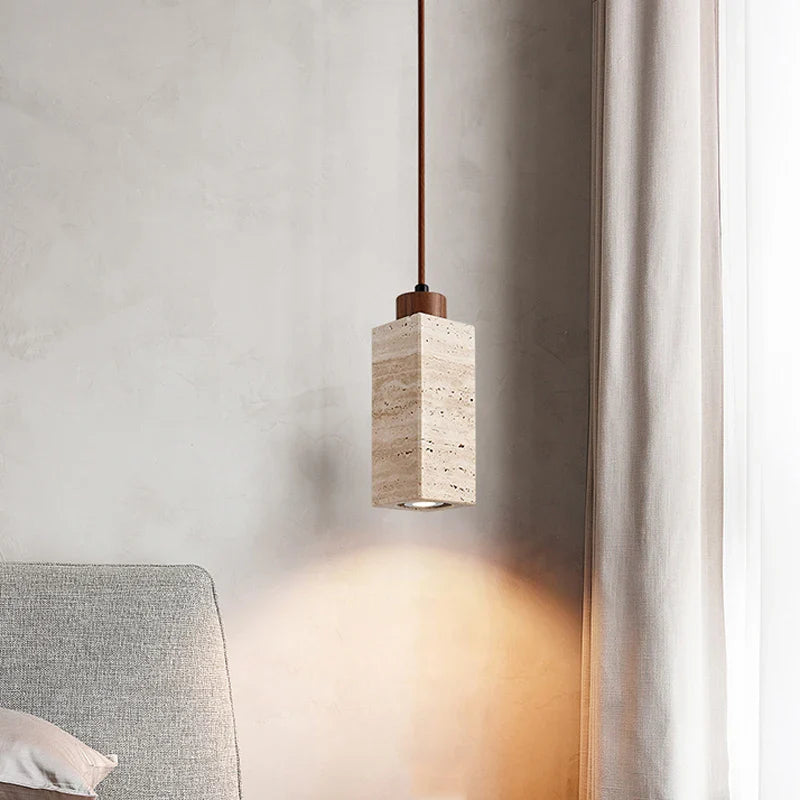 Afralia™ Yellow Travertine Marble Pendant Lamp: Nordic Stone Hanging Light for Dining Table, Kitchen, Bedside