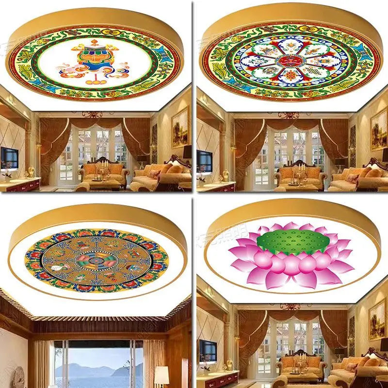 Afralia™ LED Eight Treasure Pattern Lotus Wood Grain Ceiling Light
