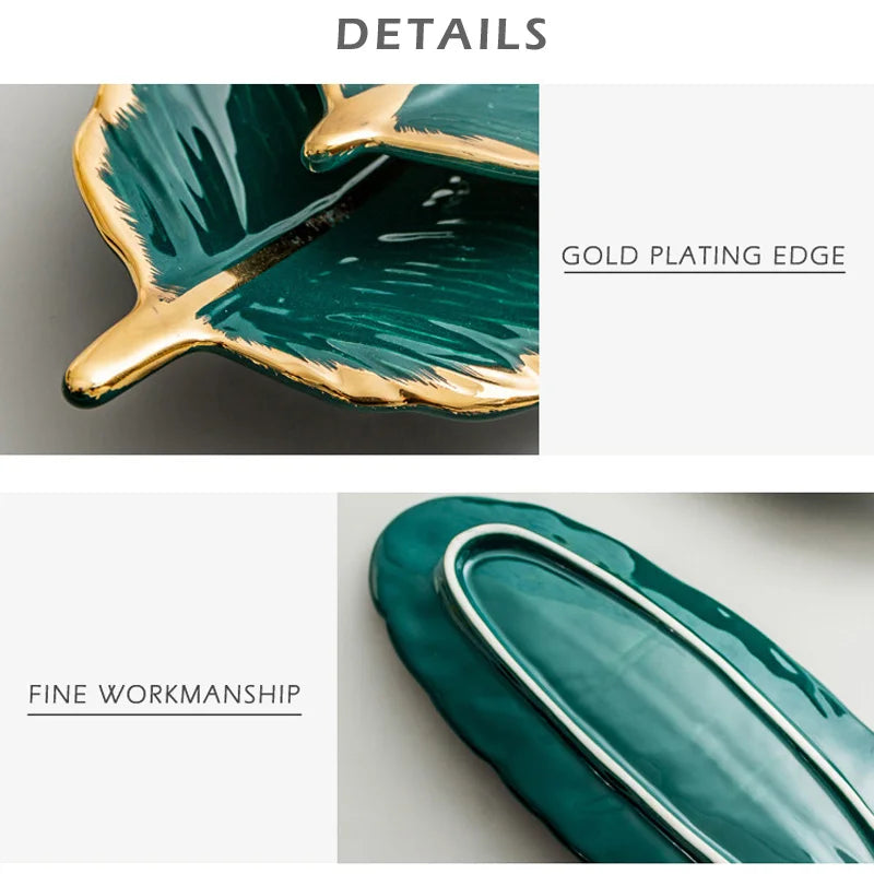 Afralia™ Feather Design Ceramic Plate Set - Tableware Accessories & Jewelry Tray