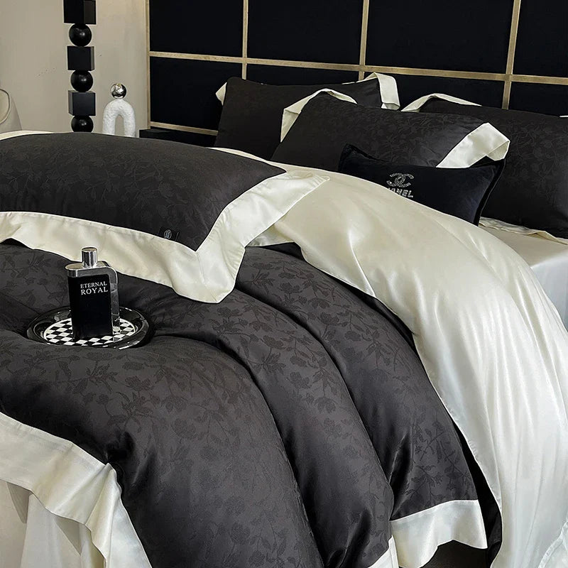 Afralia™ Luxury Black Jacquard Cotton Bedding Set with Silky Soft Texture