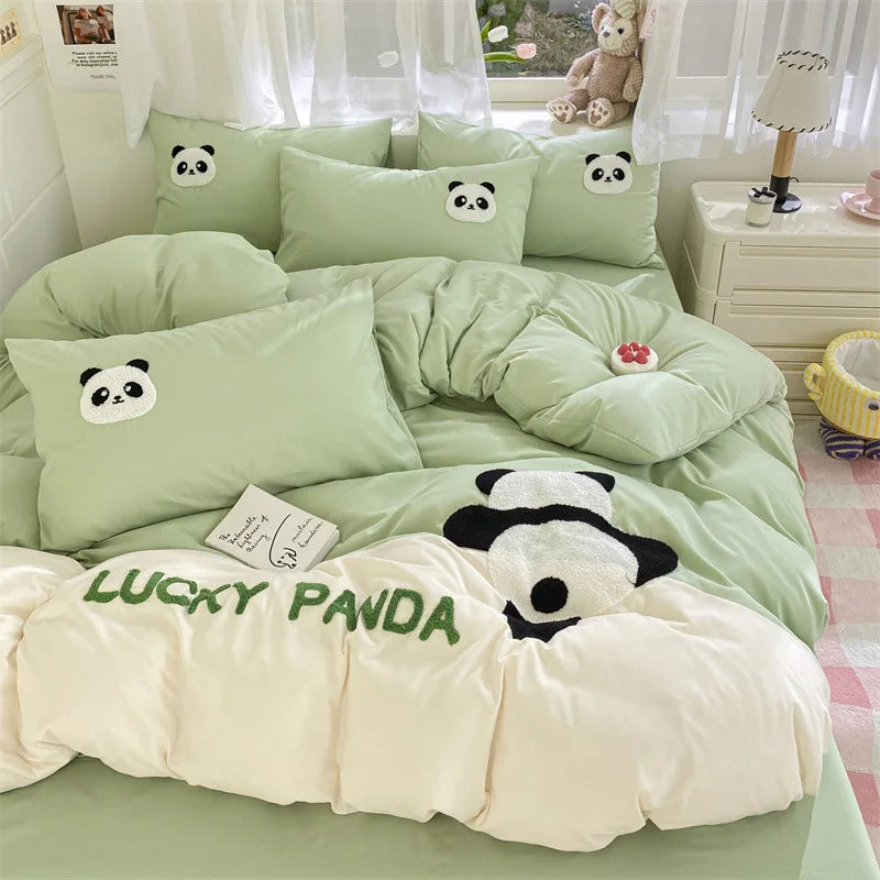 Afralia™ Color Block Cotton Embroidery Bedding Set for All Seasons