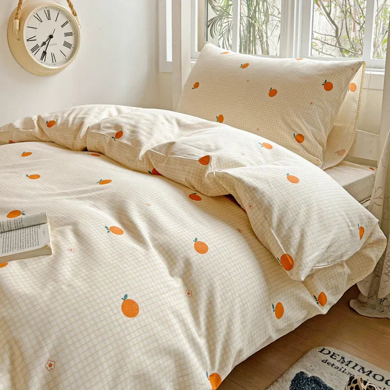 Afralia™ Cotton Printed Student Bedding Set - All Seasons Queen Single Comforter Cover Set