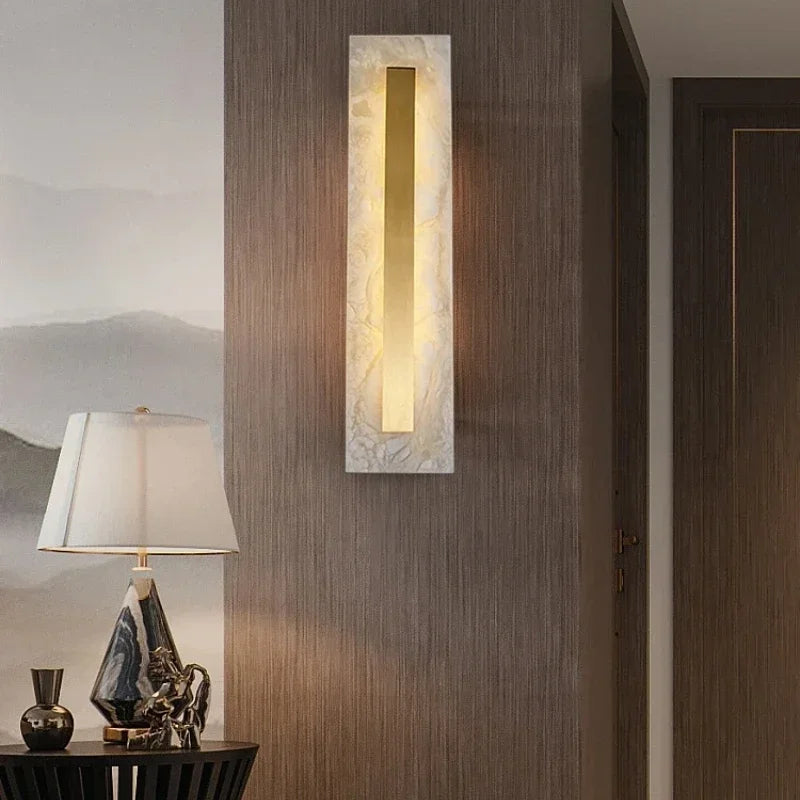 Afralia™ Modern Copper Wall Lamp for Living Room TV Background, Marble Bedside Light