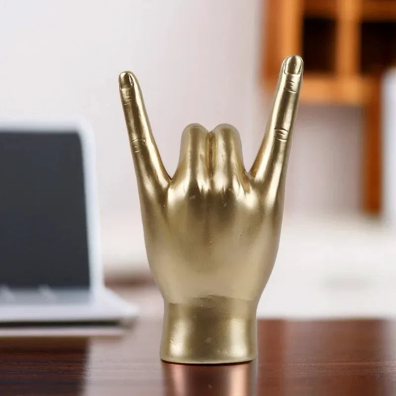 Afralia™ Gold Rock Hand Gesture Sculpture Figurine for Chic Home Decor