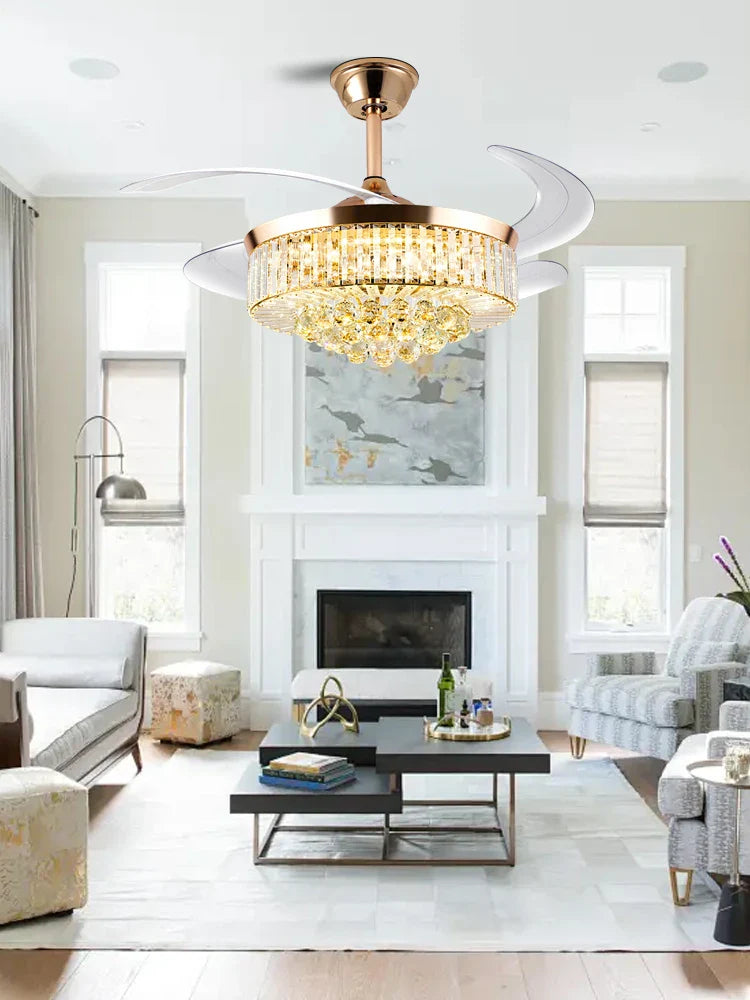 Afralia™ Crystal Ceiling Fan Light Remote Chandelier Bedroom Living Room