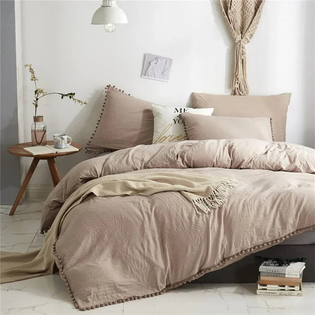 Afralia™ Furball Tasseles Bedding Set | King/Queen Duvet Cover & Washed Quilt Cover Set