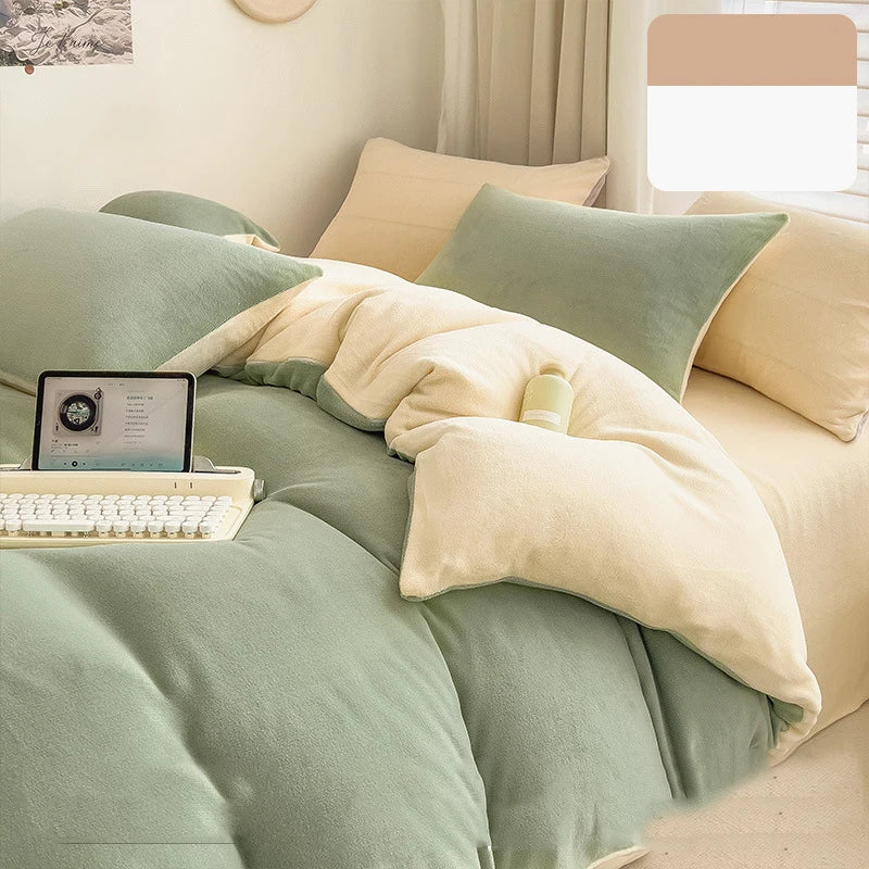 Afralia™ Milk Velvet Winter Quilt Cover Queen Size Double-Sided Plush Bedding Duvet