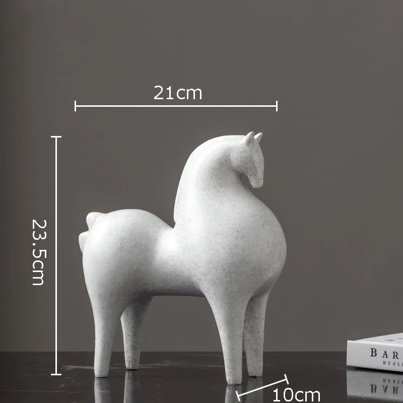 Afralia™ Modern White Horse Resin Sculpture Desk Ornament Minimalist Statue Aesthetic Decor