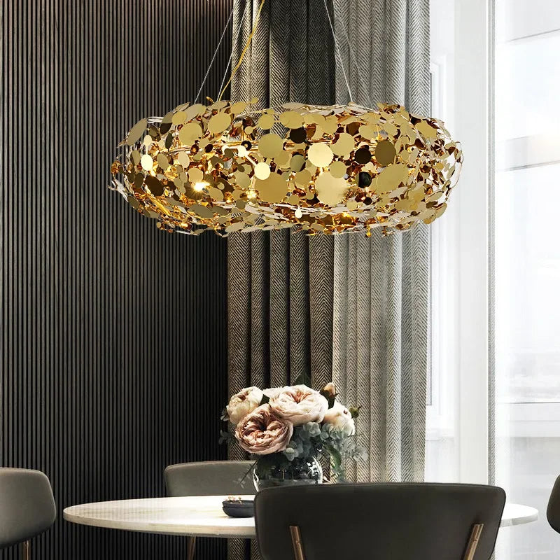 Afralia™ Stainless Steel Golden Chandelier for Restaurant, Bedroom, and Cafe Decor