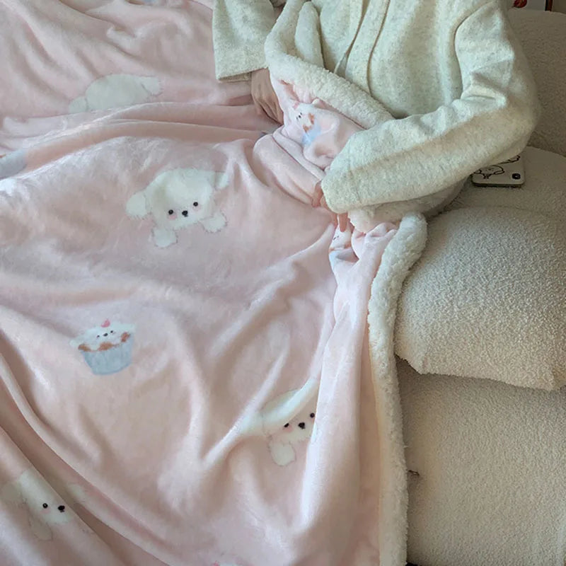 Afralia™ Korean Cartoon Plush Blanket, Soft Nap Sofa Cover for Home Dormitory