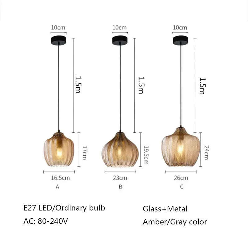 Afralia™ Amber Gray Glass Chandelier LED Light Modern Nordic Bedroom Restaurant Bar Staircase Lamp