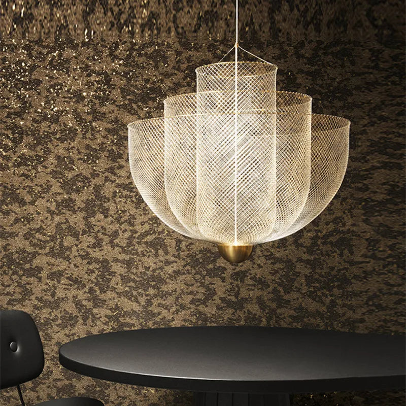 Afralia™ Metal Grid Chandelier: Gold Plate Decor Hanging Light for Home Living Room