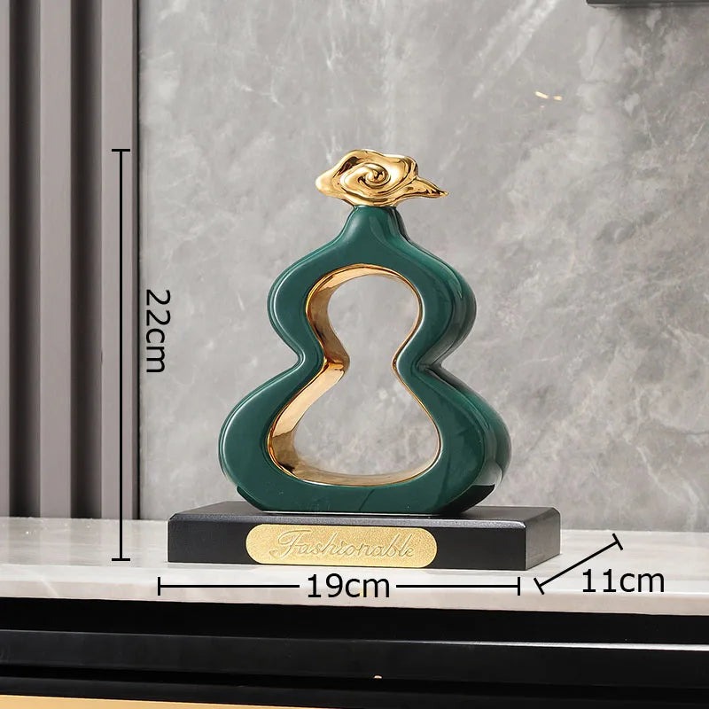 Afralia™ Gold Gourd Ceramic Sculpture Desk Decor Porcelain Crafts Room Ornaments