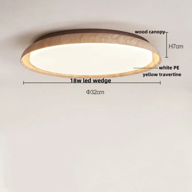Afralia™ Yellow Travertine Stone LED Ceiling Lamp with Wood Canopy
