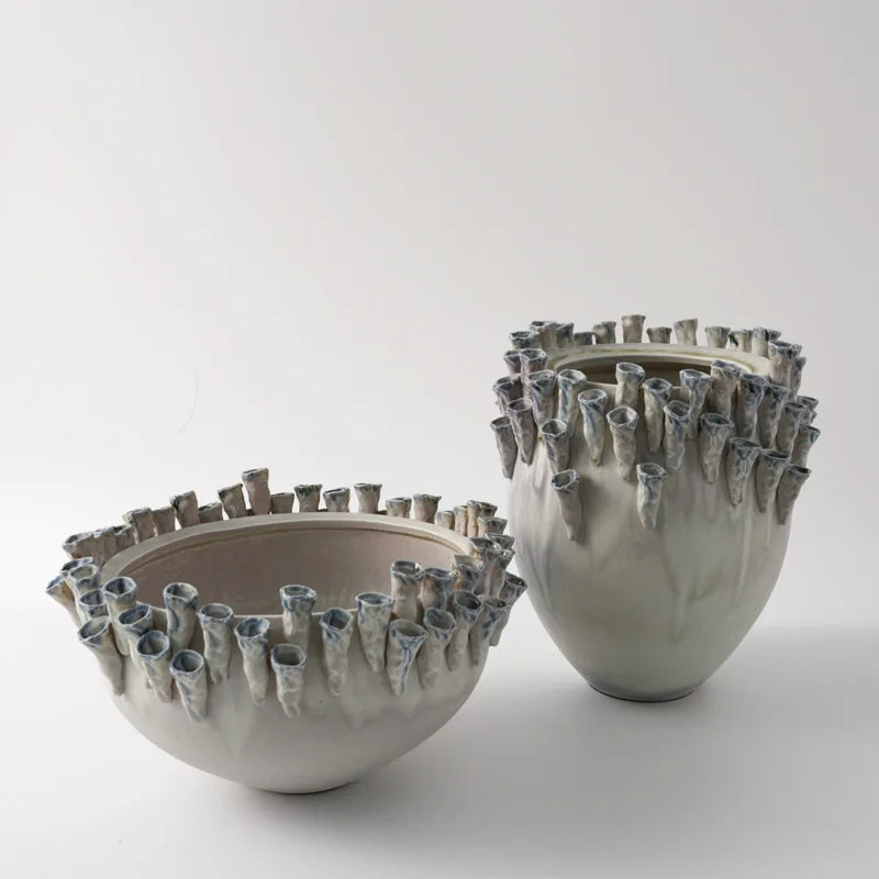 Afralia™ Handcrafted Ceramic Relief Vase for Home Decor & Flower Arrangement