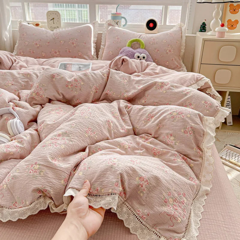 Afralia™ Hollow Lace Summer Quilt Set - Skin-Friendly Duvet Cover Kit - Flower Print Bedding