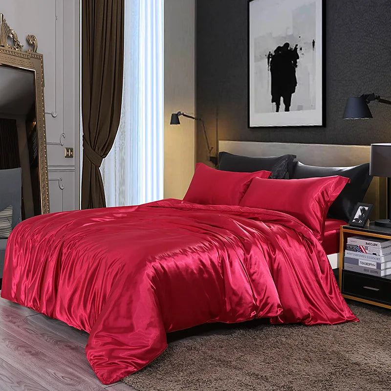 Afralia™ Solid Color Mulberry Silk Bedding Set: Smooth & Cooling Duvet Kit