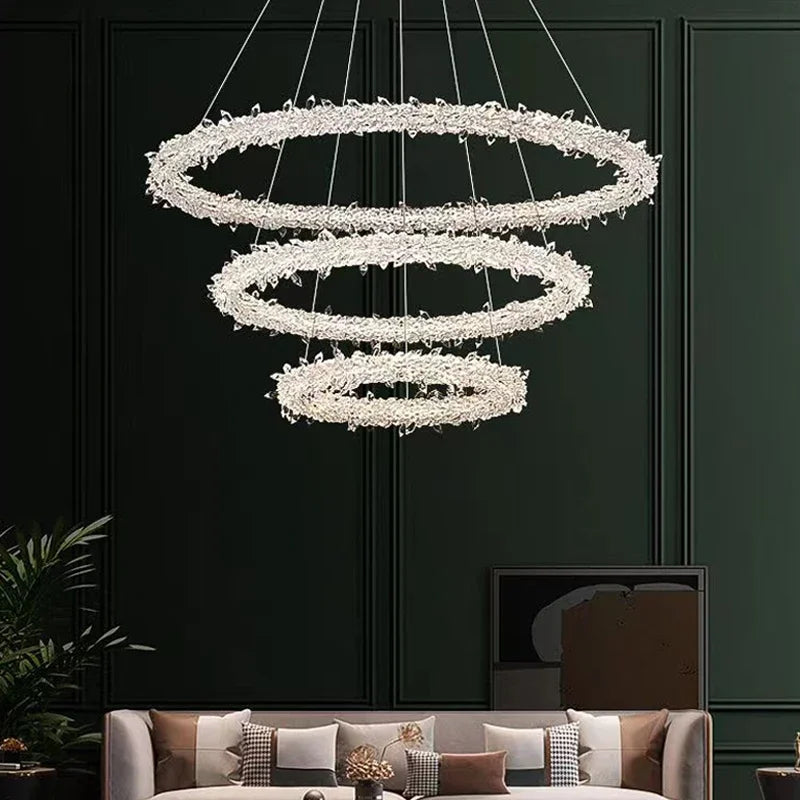 Afralia™ Luxury Crystal LED Chandelier | Dimmable Ring Gloss Ceiling Chandelier for Modern Living Room