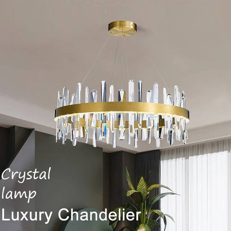 Afralia™ Luxury Crystal Dimmable Round Chandelier - Glossy LED Lighting