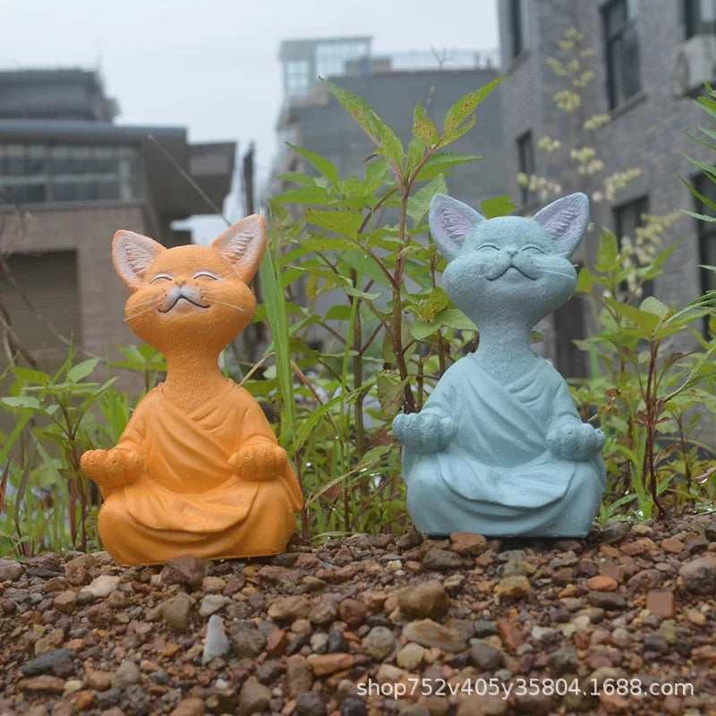 Afralia™ Black Buddha Cat Figurine Meditation Yoga Collectible - Home Decor Art Sculpture