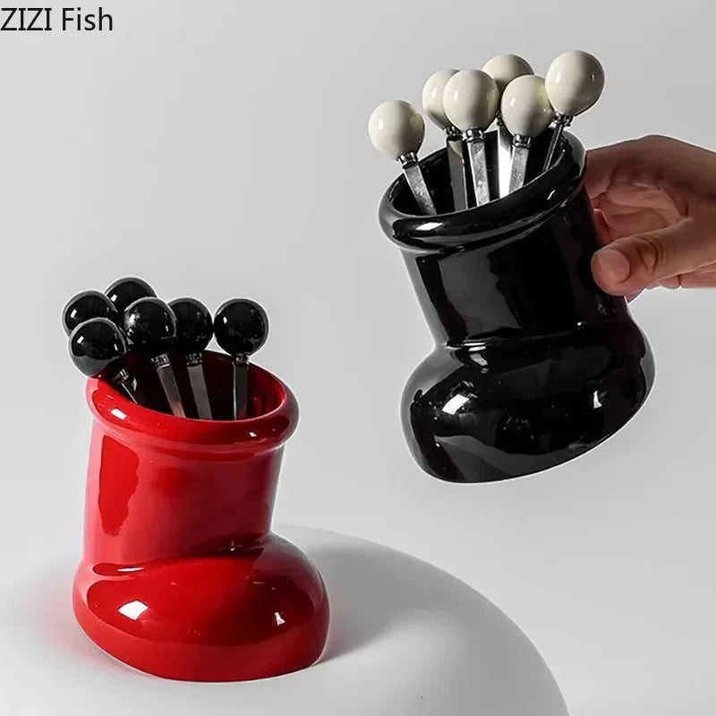 Afralia™ Boot Ceramic Storage Jar Desk Organizer Box for Small Objects