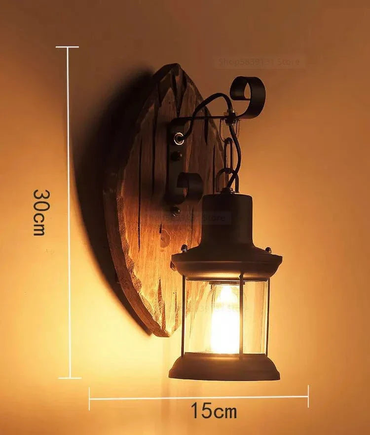 Afralia™ Wrought Iron Wood Wall Lamps - Retro LED Wall Lights for Home, Bar, Cafe & Living Room