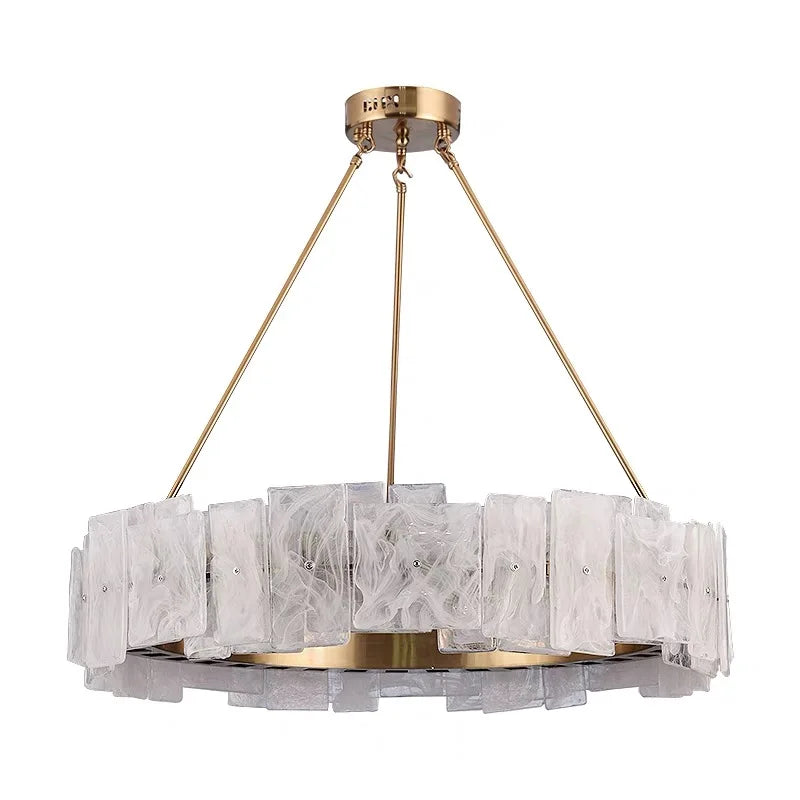 Afralia™ Round Gold Glass Chandelier with White Lampshade for Chic Home Decor