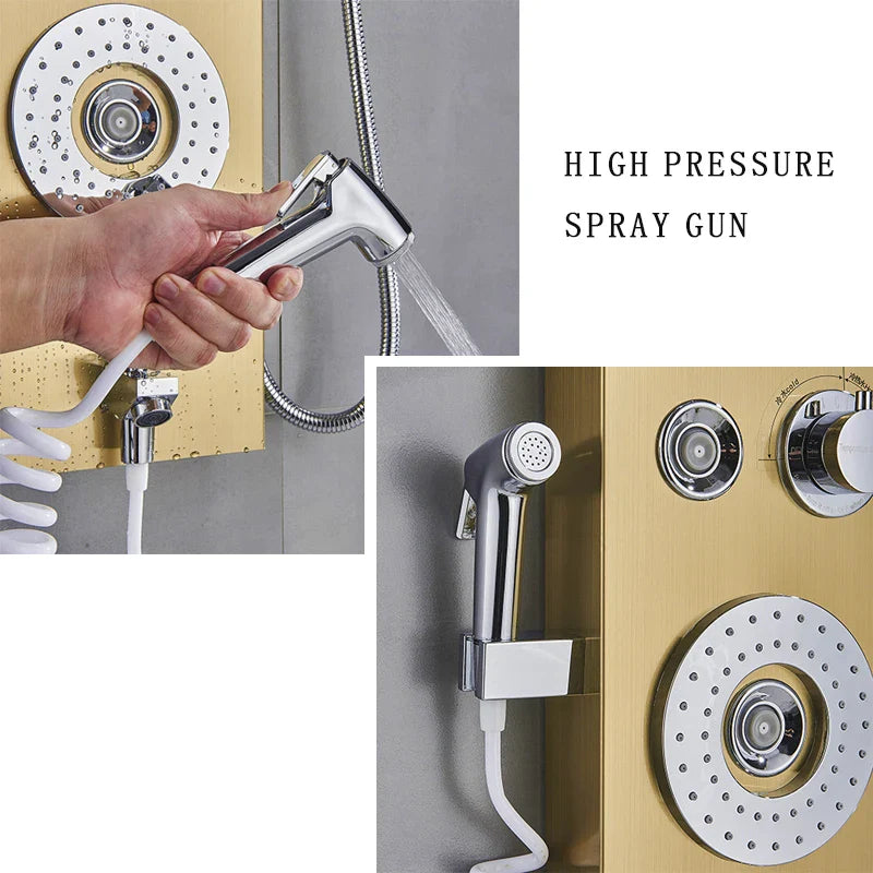 Afralia™ LED Blue Light Shower System with Temperature Display, Massage Column, Waterfall Rainfall