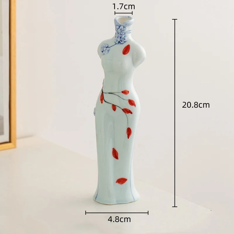 Afralia™ Retro Cheongsam Ceramic Vase Human Figure Maid Home Decor