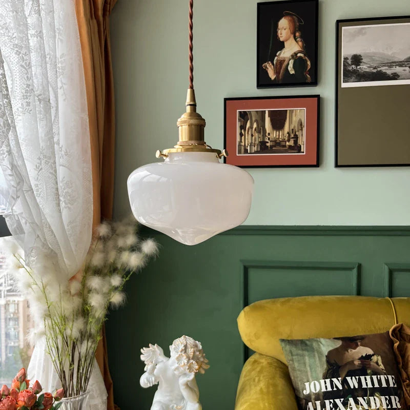 Afralia™ White Glass LED Pendant Lamp: Japanese Style for Home, Bedroom, Living Room