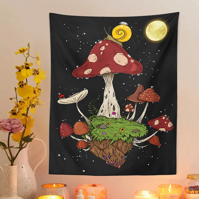 Moon Snail Tapestry Night Sky Wall Hanging by Afralia™ - Bohemian Home Decor