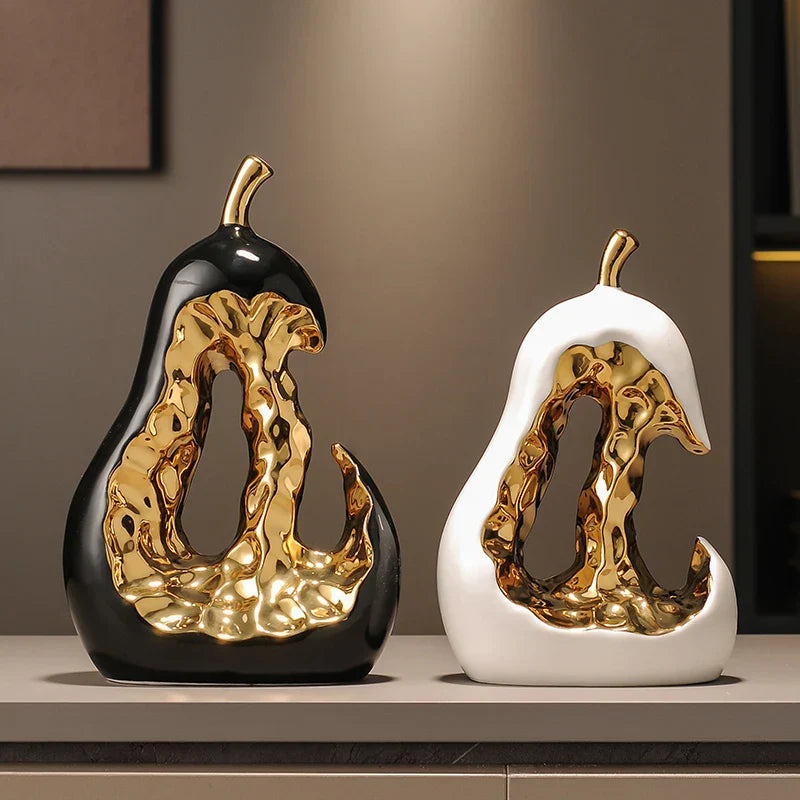 Afralia™ Ceramic Golden Pear Sculpture - Abstract Hollow Fruit Decor for Home Accessories